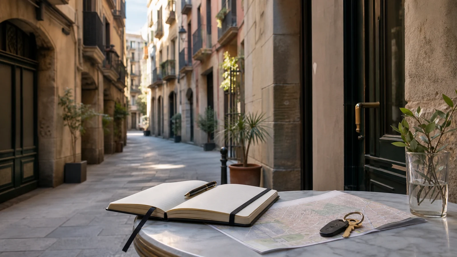 Street-level view of a residential building in El Raval, Barcelona