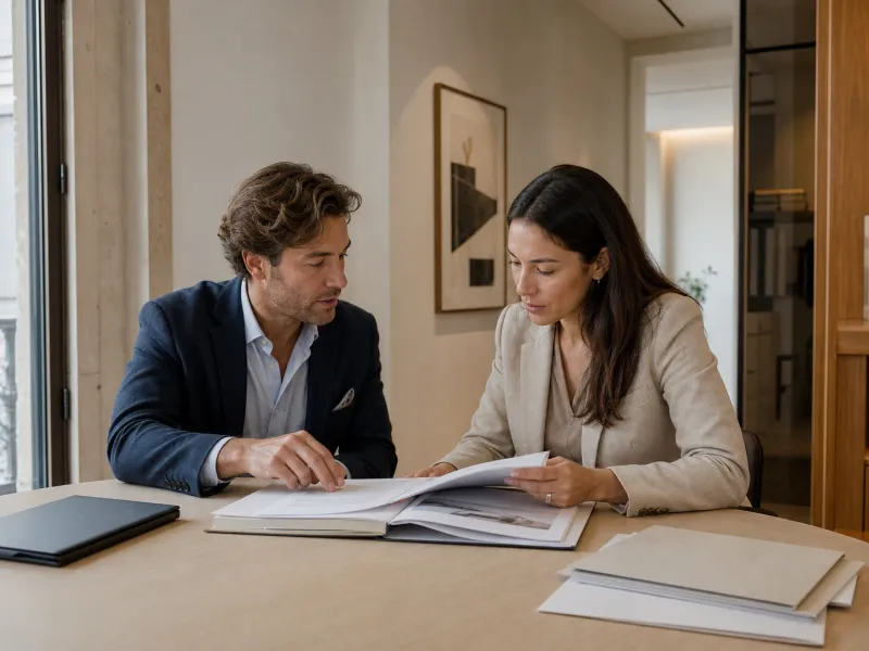 International buyer checking a Barcelona real estate agency mandate and credentials